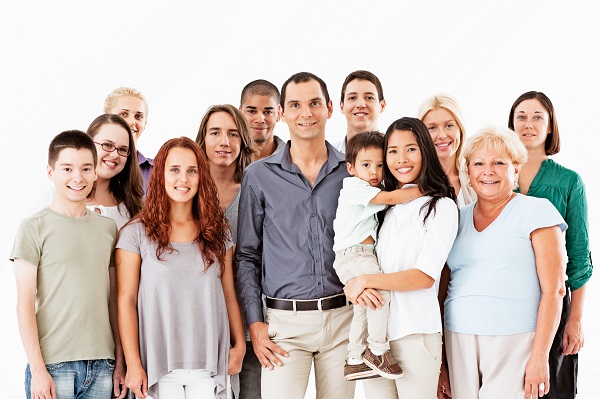 Group of men and women, mixture of ages & races